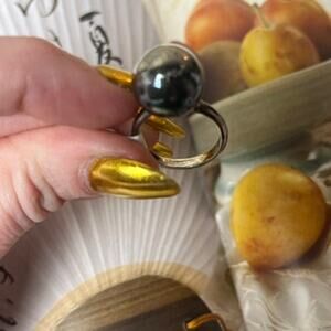 Vintage Solid 925 Sterling Silver Ball Ring Unique Dark Patina